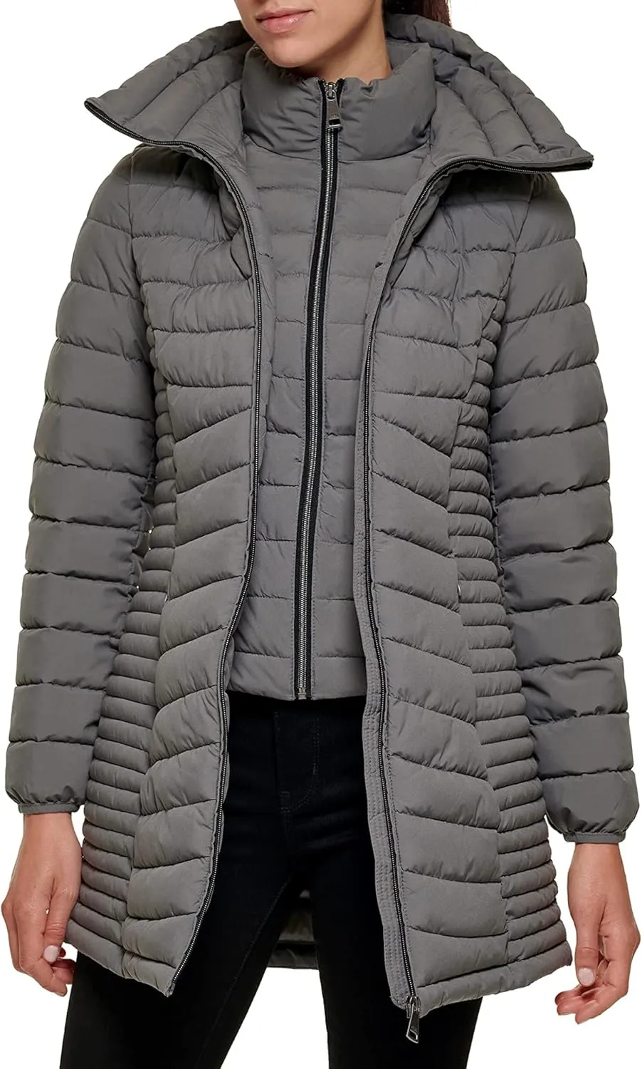 DKNY Womens Everyday Outerwear Packable Stretchy Jacket