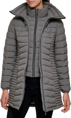 DKNY Womens Everyday Outerwear Packable Stretchy Jacket