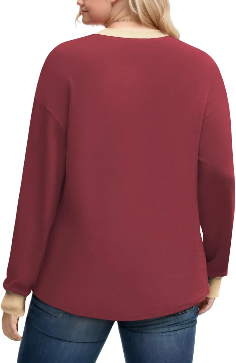DOLNINE Womens-Plus-Size-Sweatshirts Color Block Long Sleeve Tops Fall Casual Crewneck Shirts Trendy Loose Fit Tunics XL-5XL
