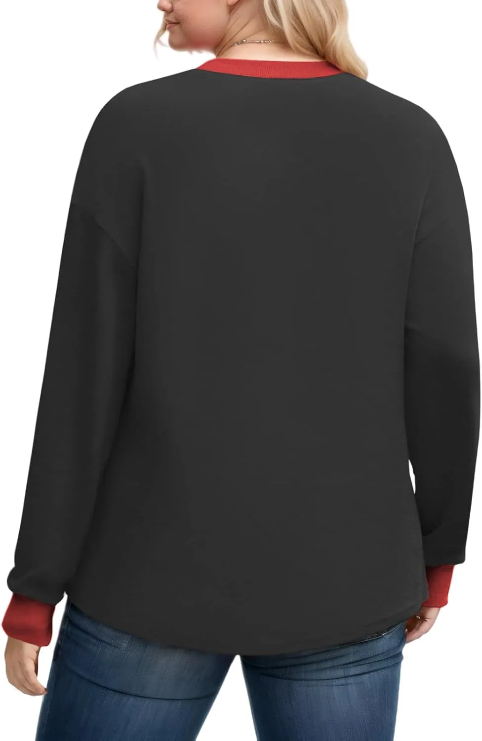 DOLNINE Womens-Plus-Size-Sweatshirts Color Block Long Sleeve Tops Fall Casual Crewneck Shirts Trendy Loose Fit Tunics XL-5XL