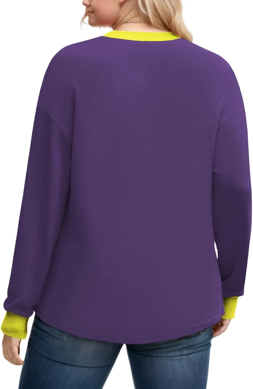 DOLNINE Womens-Plus-Size-Sweatshirts Color Block Long Sleeve Tops Fall Casual Crewneck Shirts Trendy Loose Fit Tunics XL-5XL