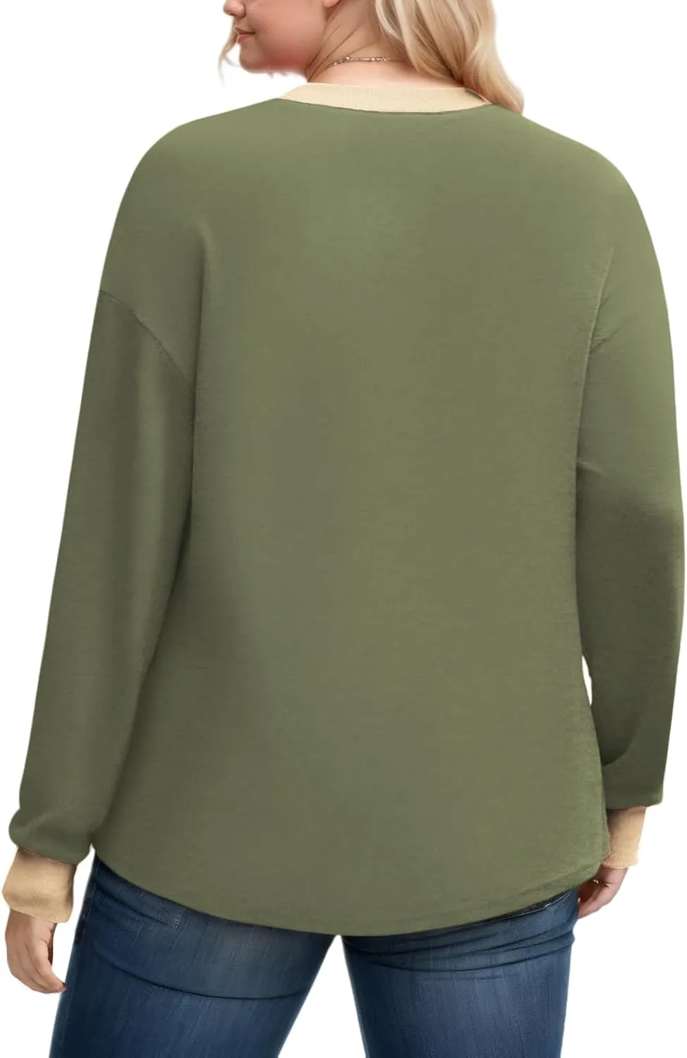 DOLNINE Womens-Plus-Size-Sweatshirts Color Block Long Sleeve Tops Fall Casual Crewneck Shirts Trendy Loose Fit Tunics XL-5XL