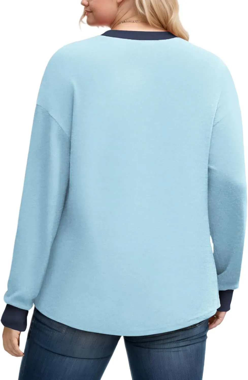 DOLNINE Womens-Plus-Size-Sweatshirts Color Block Long Sleeve Tops Fall Casual Crewneck Shirts Trendy Loose Fit Tunics XL-5XL