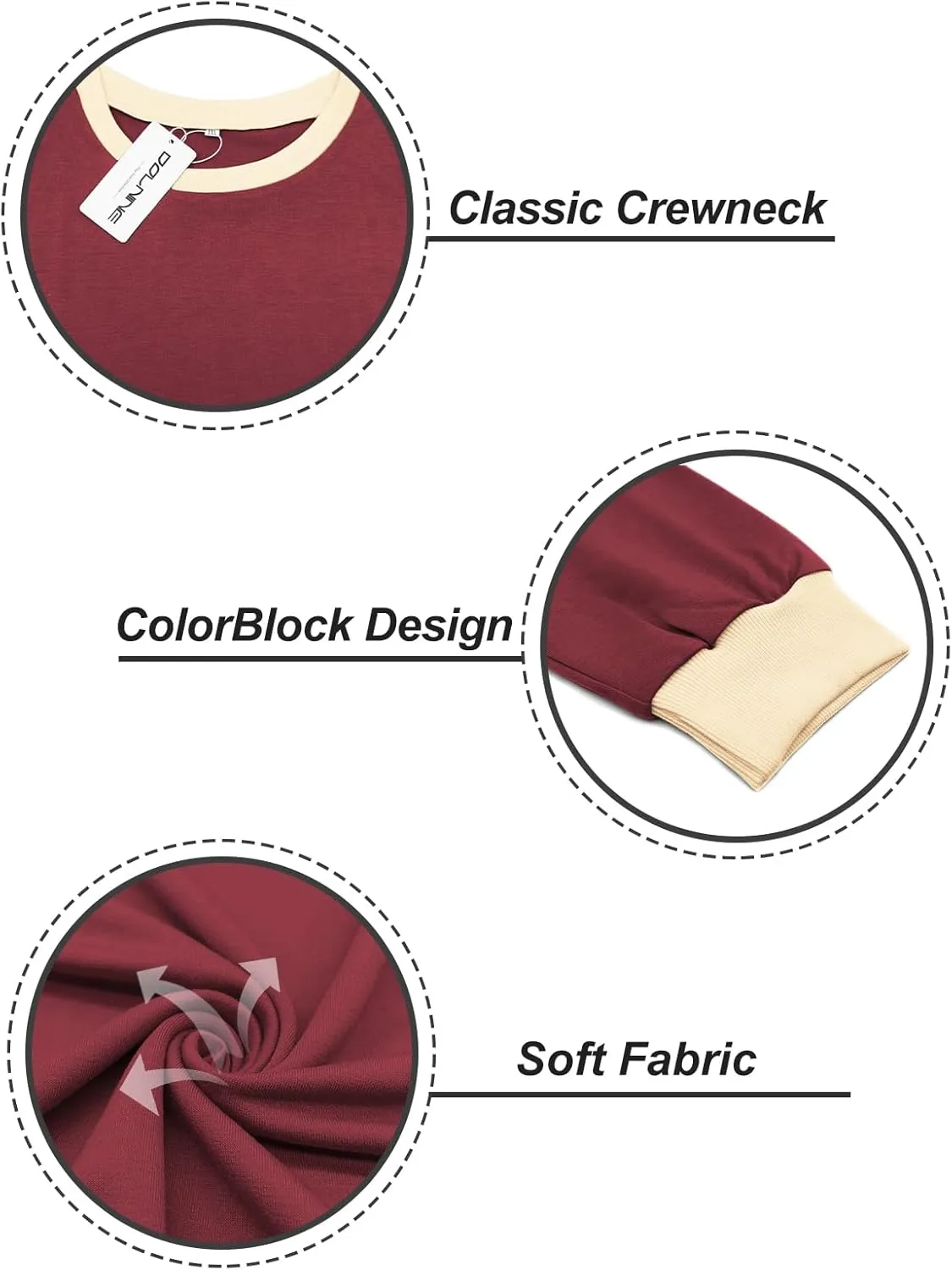 DOLNINE Womens-Plus-Size-Sweatshirts Color Block Long Sleeve Tops Fall Casual Crewneck Shirts Trendy Loose Fit Tunics XL-5XL
