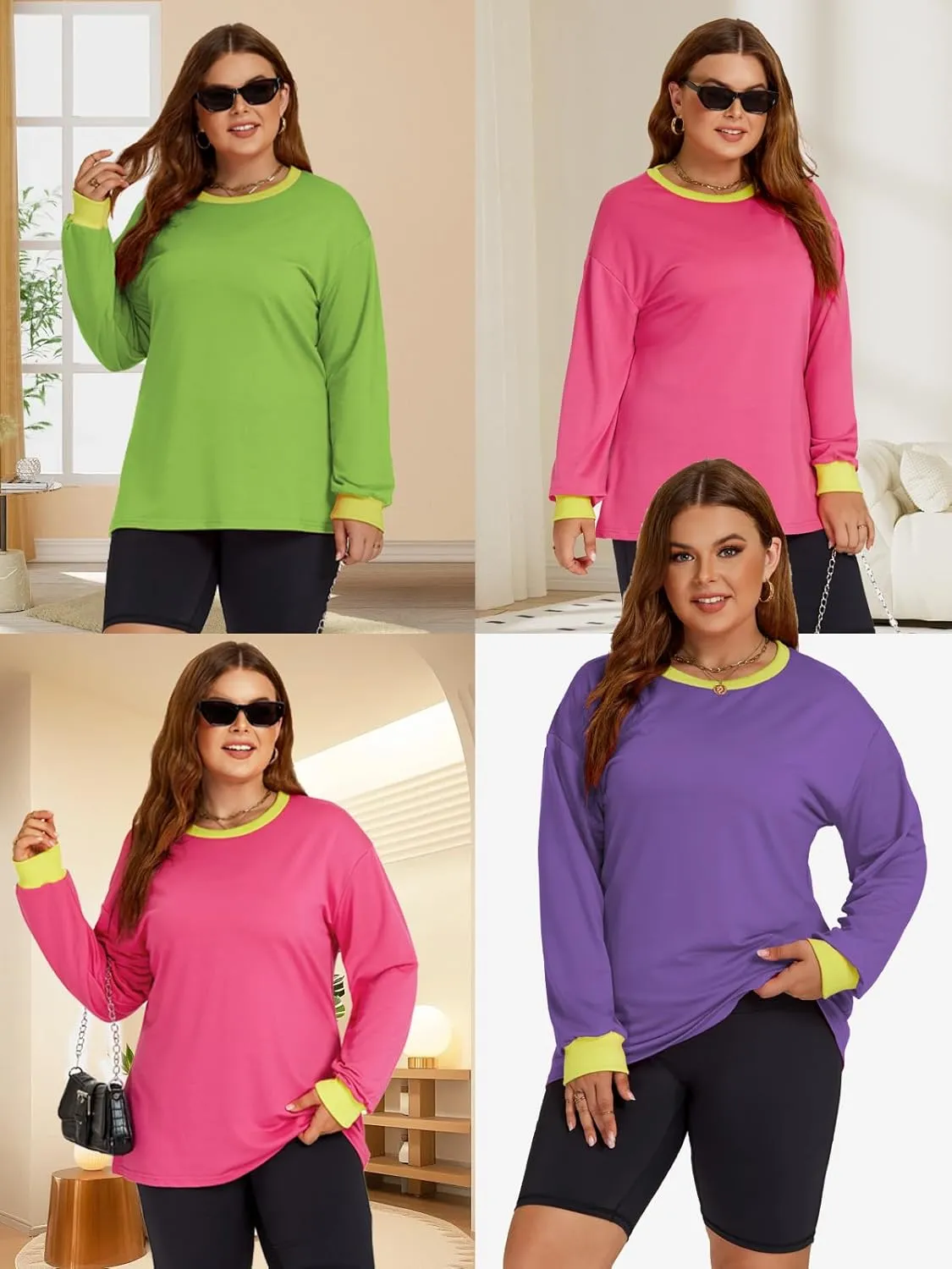 DOLNINE Womens-Plus-Size-Sweatshirts Color Block Long Sleeve Tops Fall Casual Crewneck Shirts Trendy Loose Fit Tunics XL-5XL