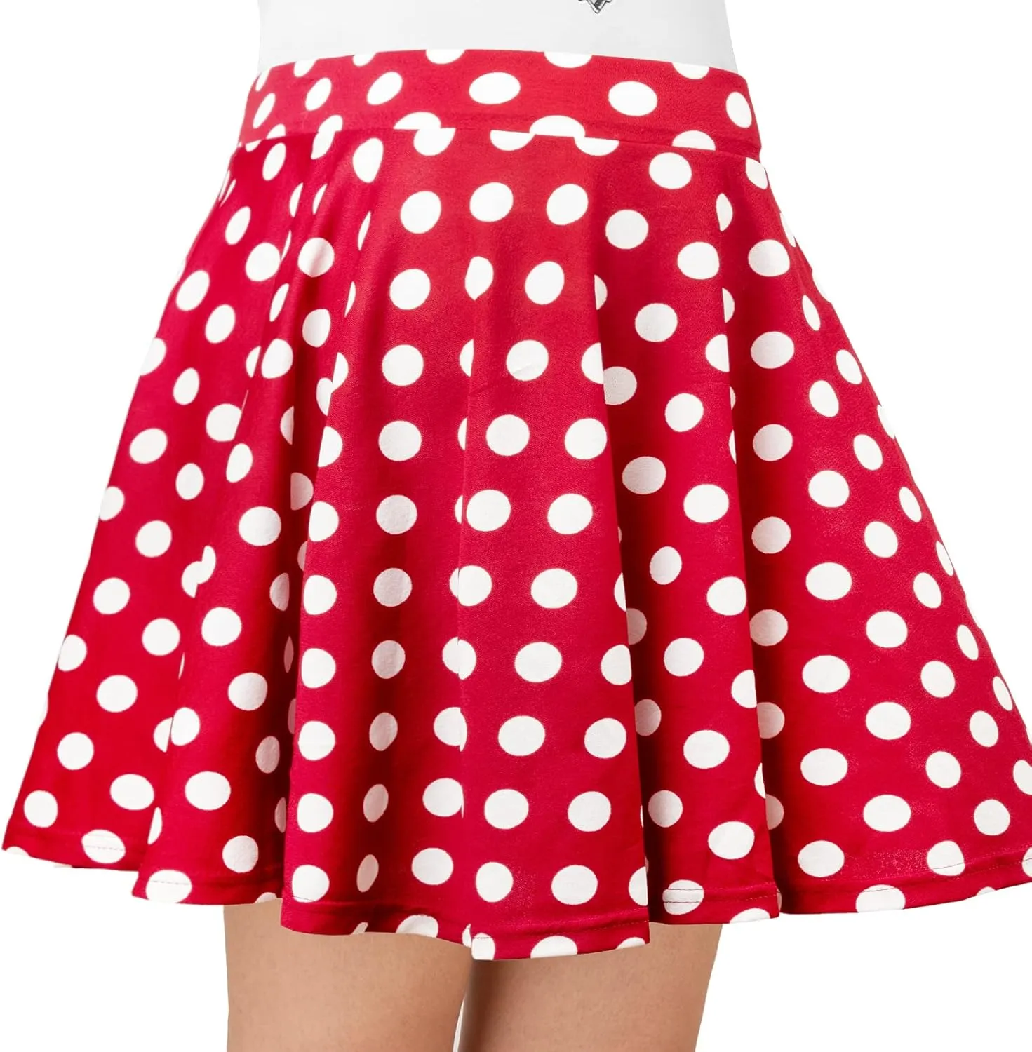 DRESHOW Women Pleated Casual Mini Skater Skirt Basic Versatile Stretchy Flared School Cheerleader for Girls A-Line Skirt