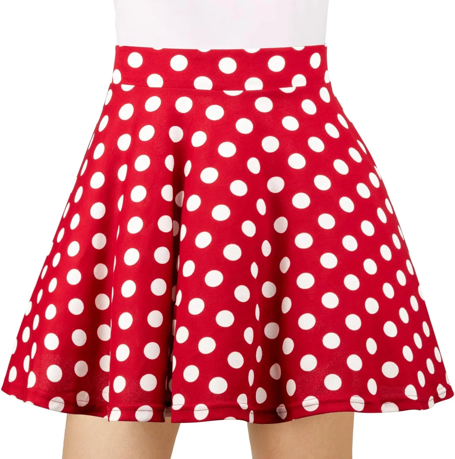 DRESHOW Women Pleated Casual Mini Skater Skirt Basic Versatile Stretchy Flared School Cheerleader for Girls A-Line Skirt
