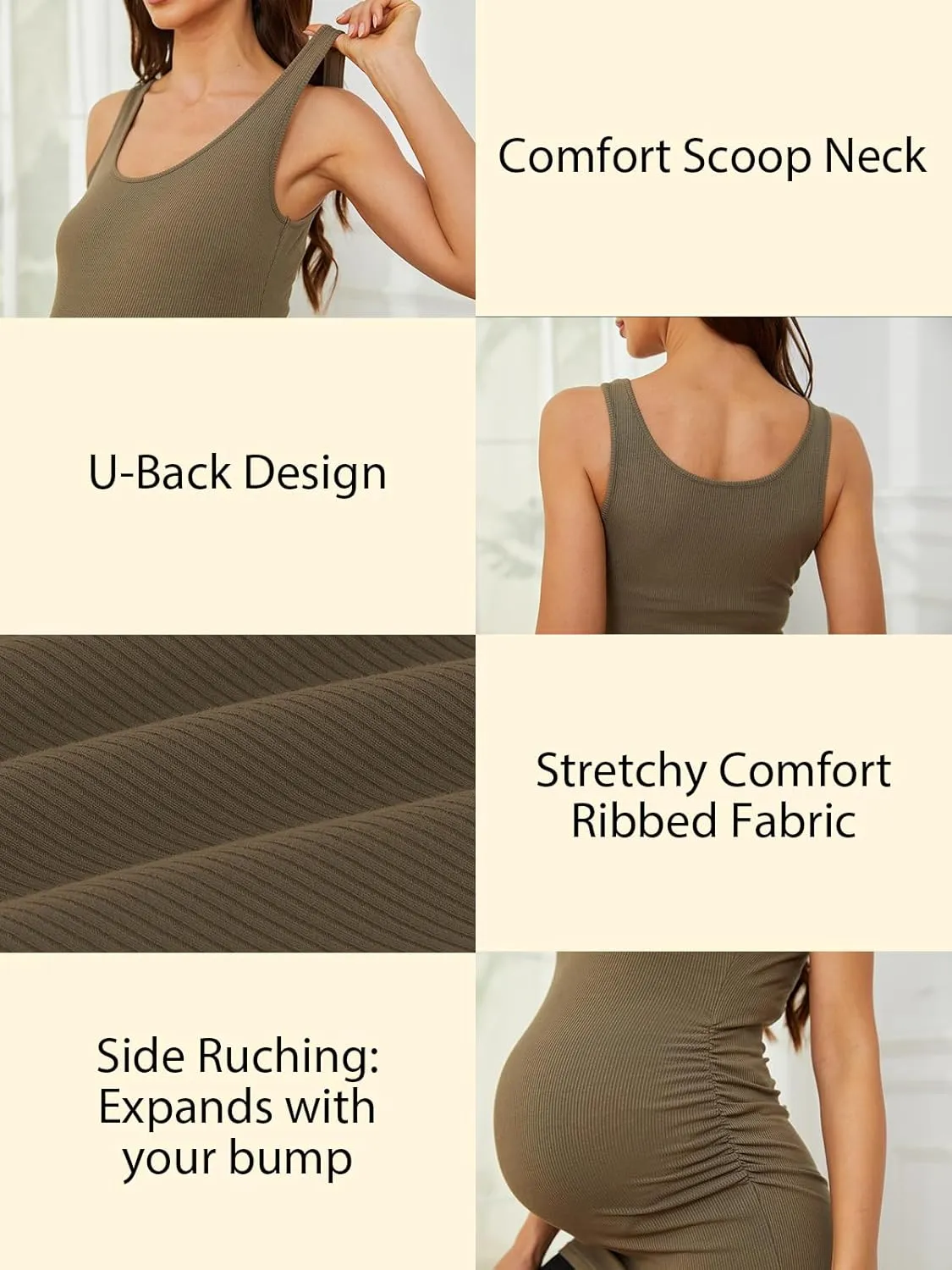 Ecavus 3 Pack Maternity Tank Tops Ribbed Ruched Side Stretchy Comfortable Sleeveless Pregnancy Shirts