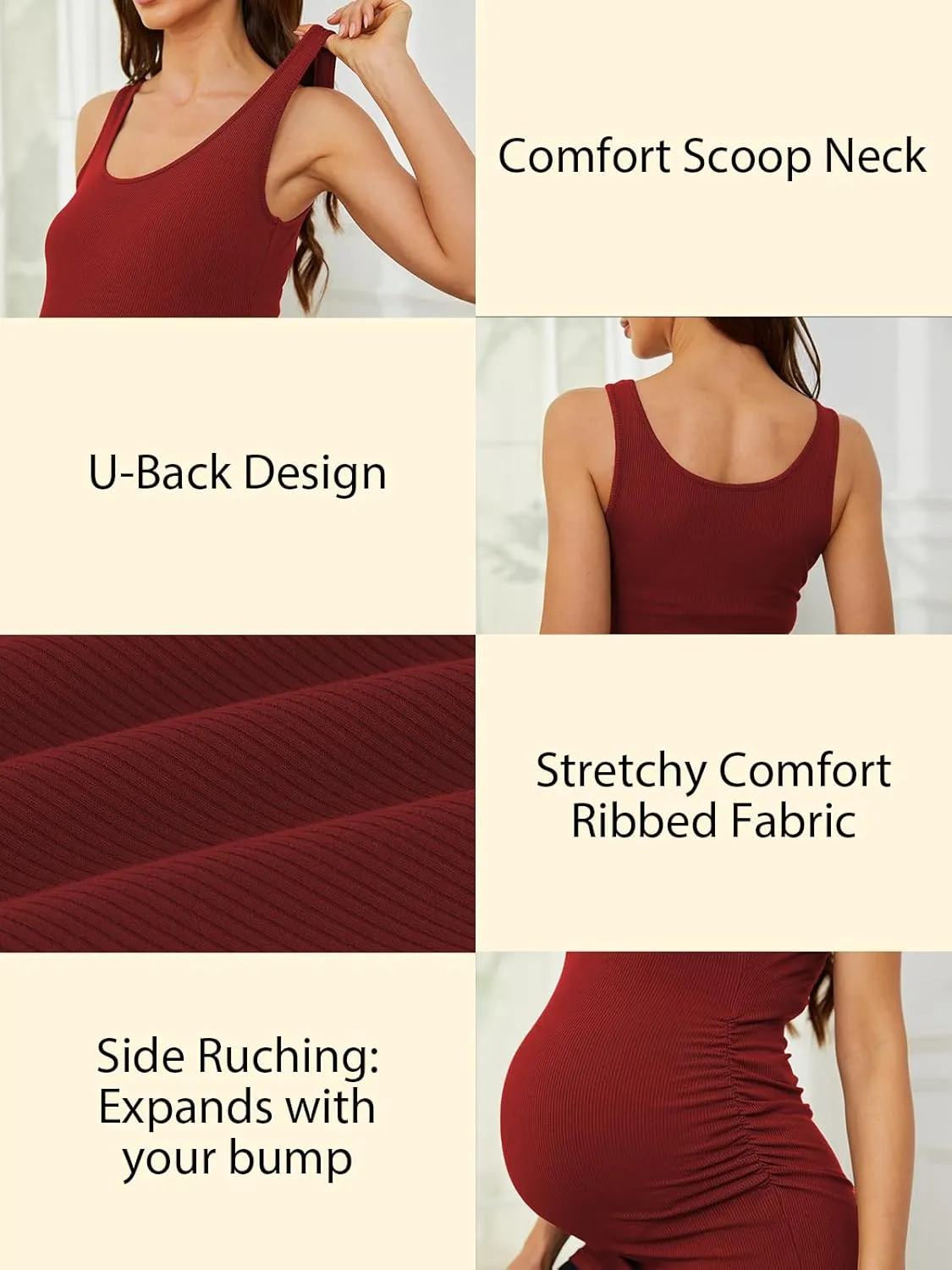 Ecavus 3 Pack Maternity Tank Tops Ribbed Ruched Side Stretchy Comfortable Sleeveless Pregnancy Shirts