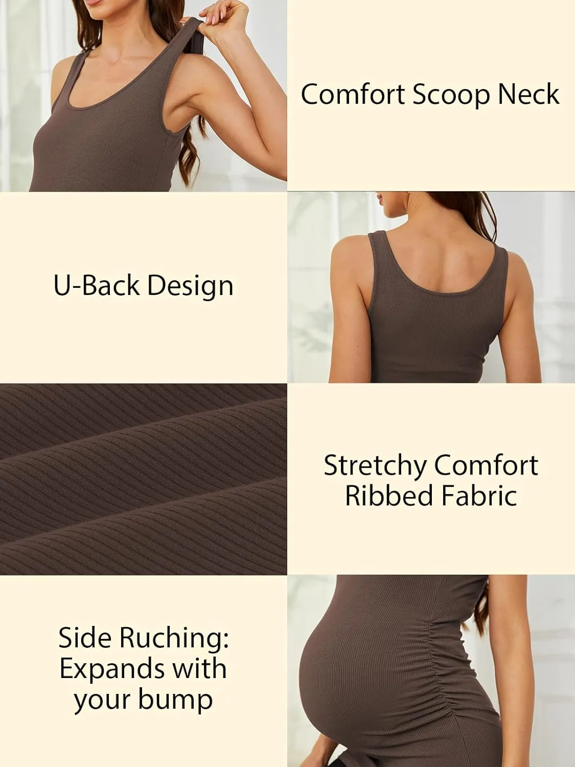 Ecavus 3 Pack Maternity Tank Tops Ribbed Ruched Side Stretchy Comfortable Sleeveless Pregnancy Shirts