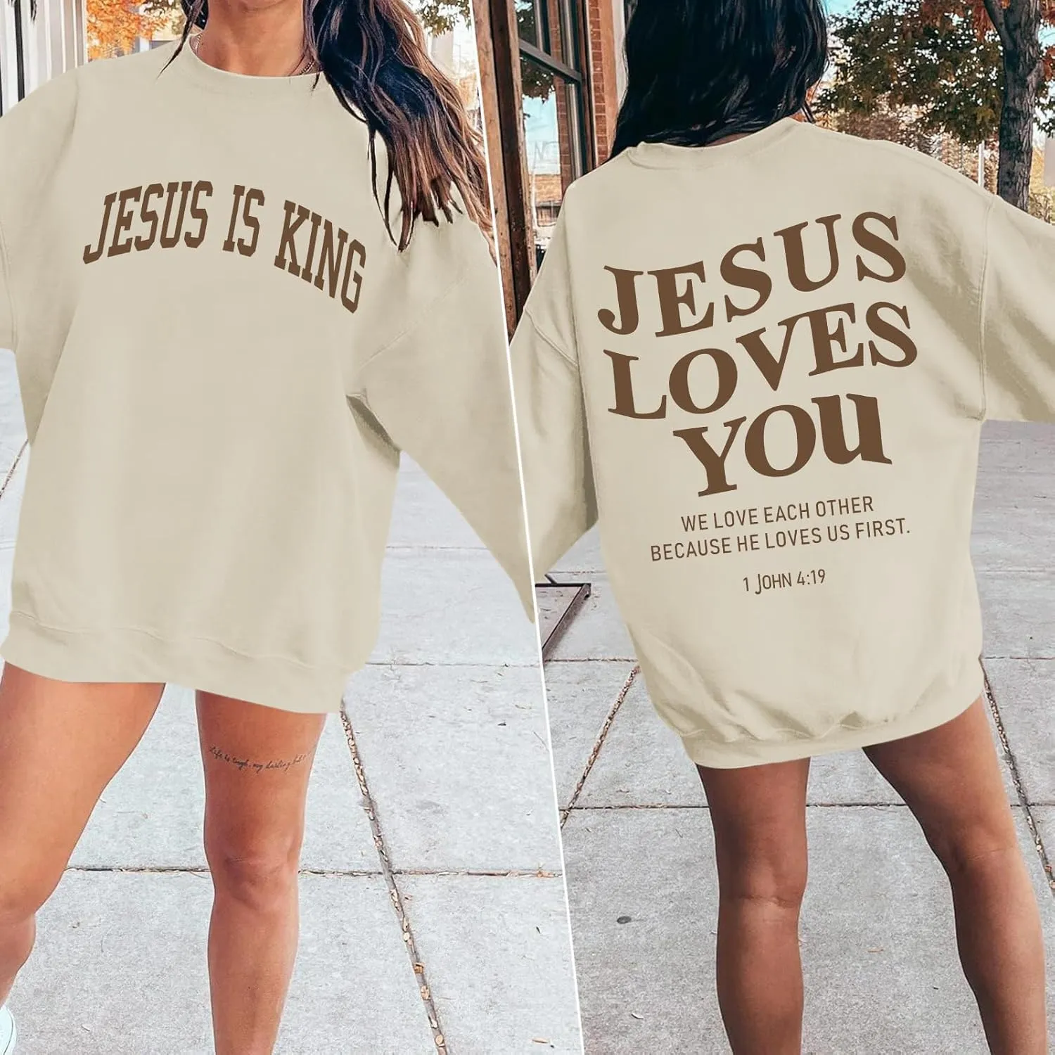 Fleece Christian Sweatshirts Women Jesus Loves You Jesus Is King Hoodie Religious Faith God Shirts Oversized Tops