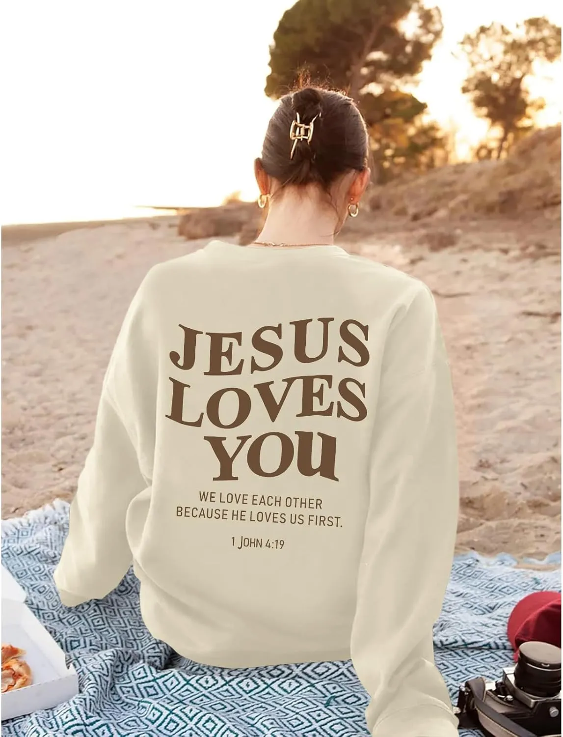 Fleece Christian Sweatshirts Women Jesus Loves You Jesus Is King Hoodie Religious Faith God Shirts Oversized Tops