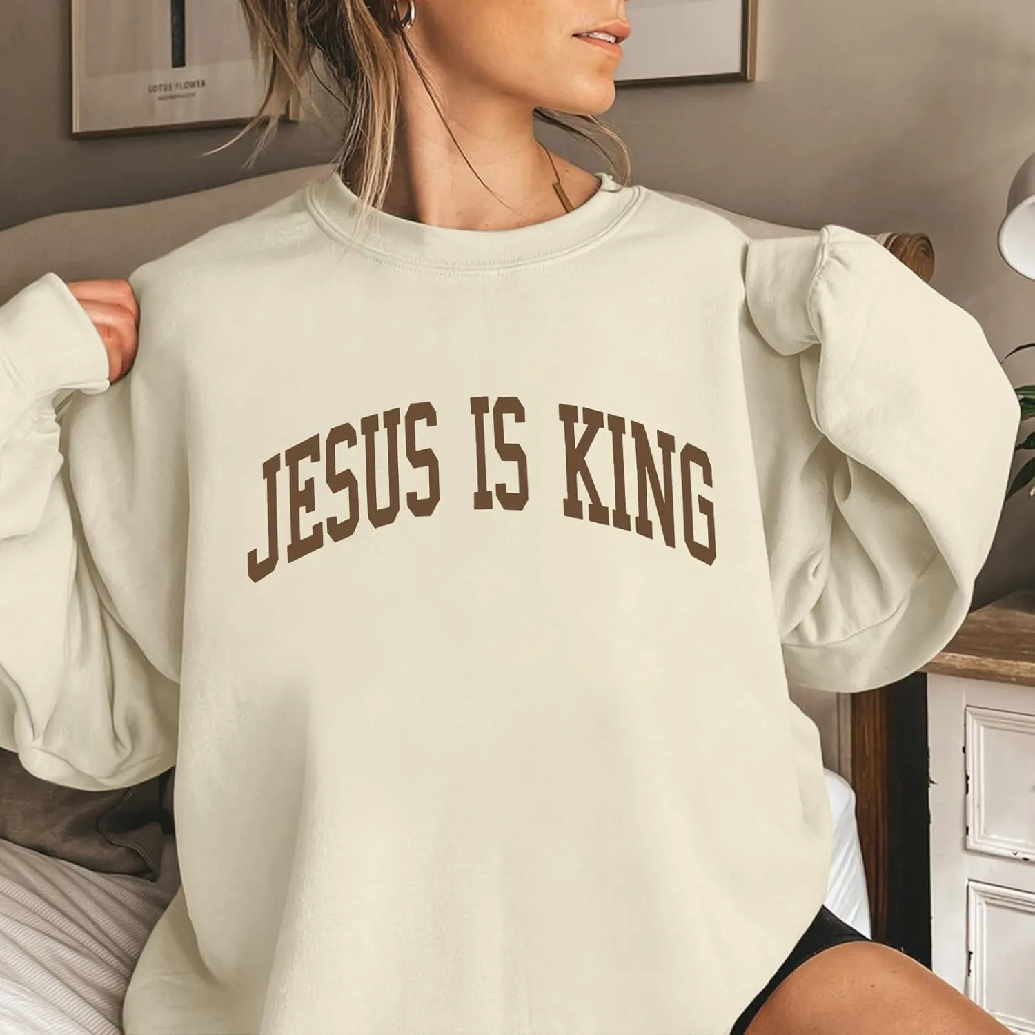 Fleece Christian Sweatshirts Women Jesus Loves You Jesus Is King Hoodie Religious Faith God Shirts Oversized Tops
