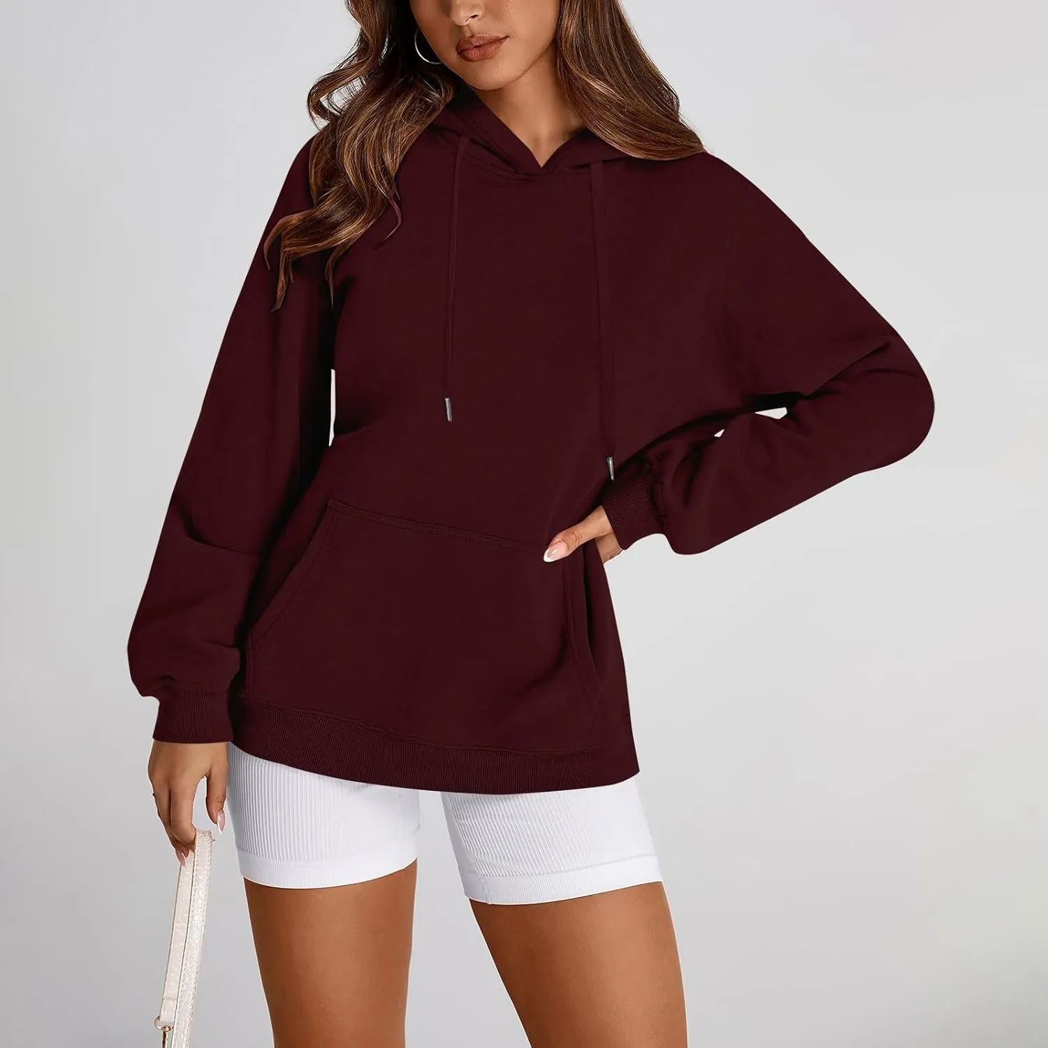 Fleece Hoodies for Women Trendy Lightweight Oversized Sweatshirt Baggy Drawstring Y2K Hoodie Pullover Tops w/Pockets