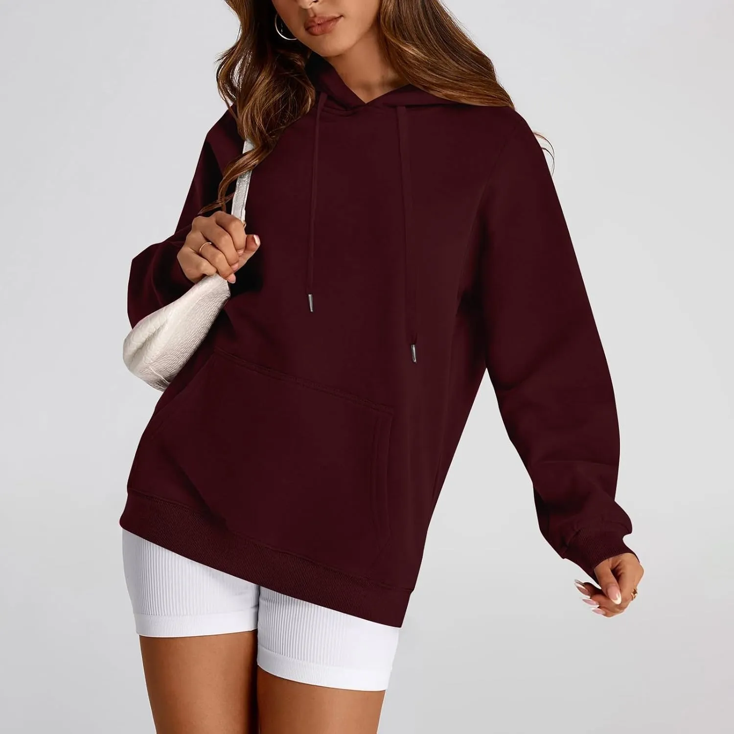 Fleece Hoodies for Women Trendy Lightweight Oversized Sweatshirt Baggy Drawstring Y2K Hoodie Pullover Tops w/Pockets