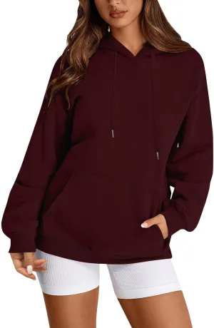 Fleece Hoodies for Women Trendy Lightweight Oversized Sweatshirt Baggy Drawstring Y2K Hoodie Pullover Tops w/Pockets