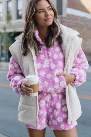 Front Runner Purple Floral Sherpa Quarter Zip Pullover FINAL SALE
