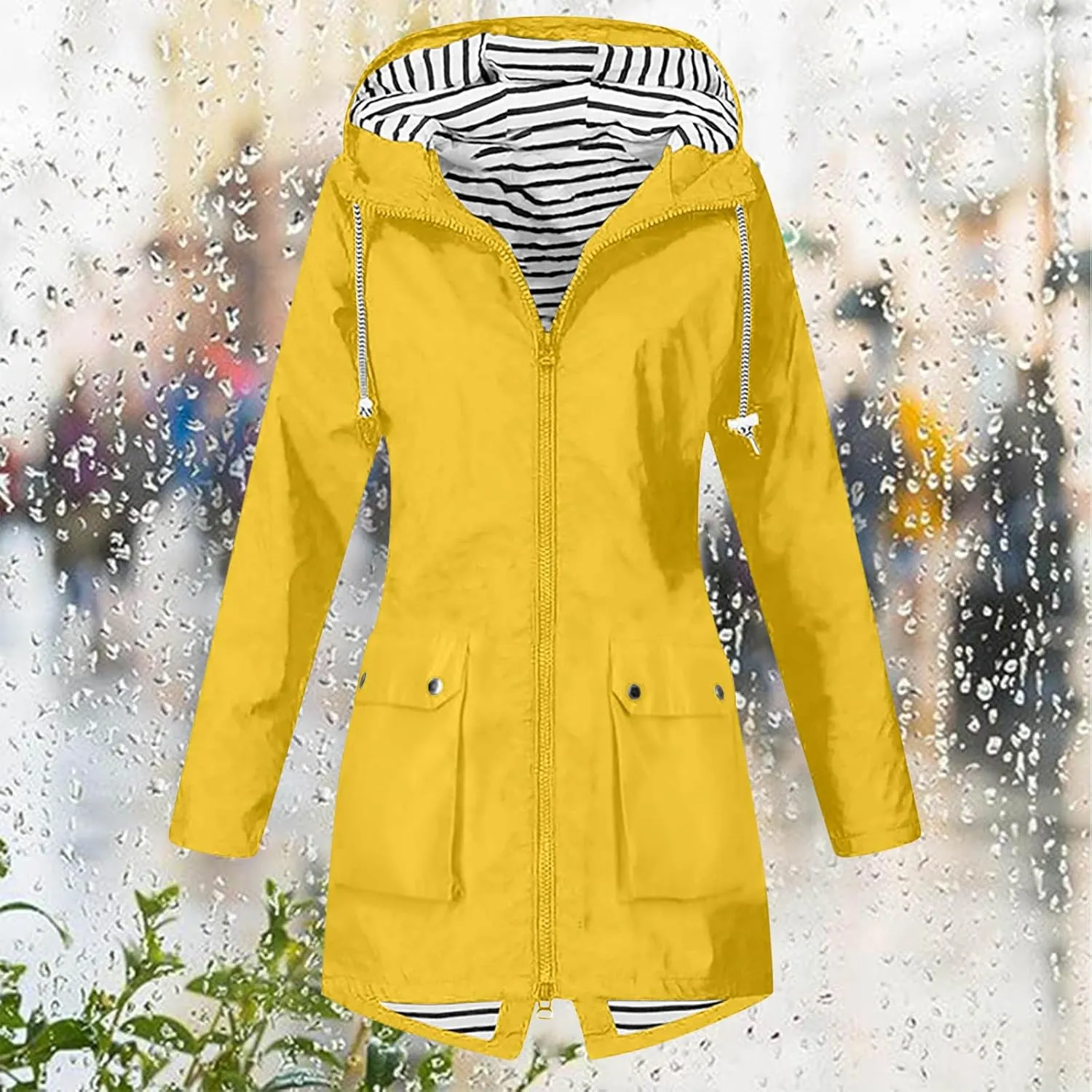 FZYLQY Hot Rain Jacket for Women Lightweight Long Hooded Raincoat Waterproof Outdoor Travel Hiking Windbreaker Trench Coats