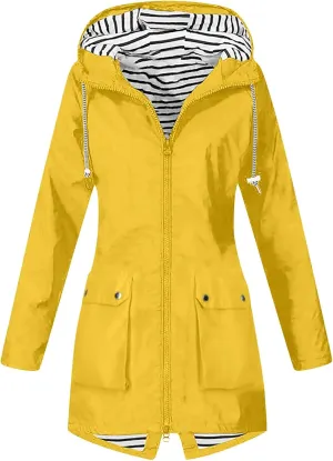 FZYLQY Hot Rain Jacket for Women Lightweight Long Hooded Raincoat Waterproof Outdoor Travel Hiking Windbreaker Trench Coats