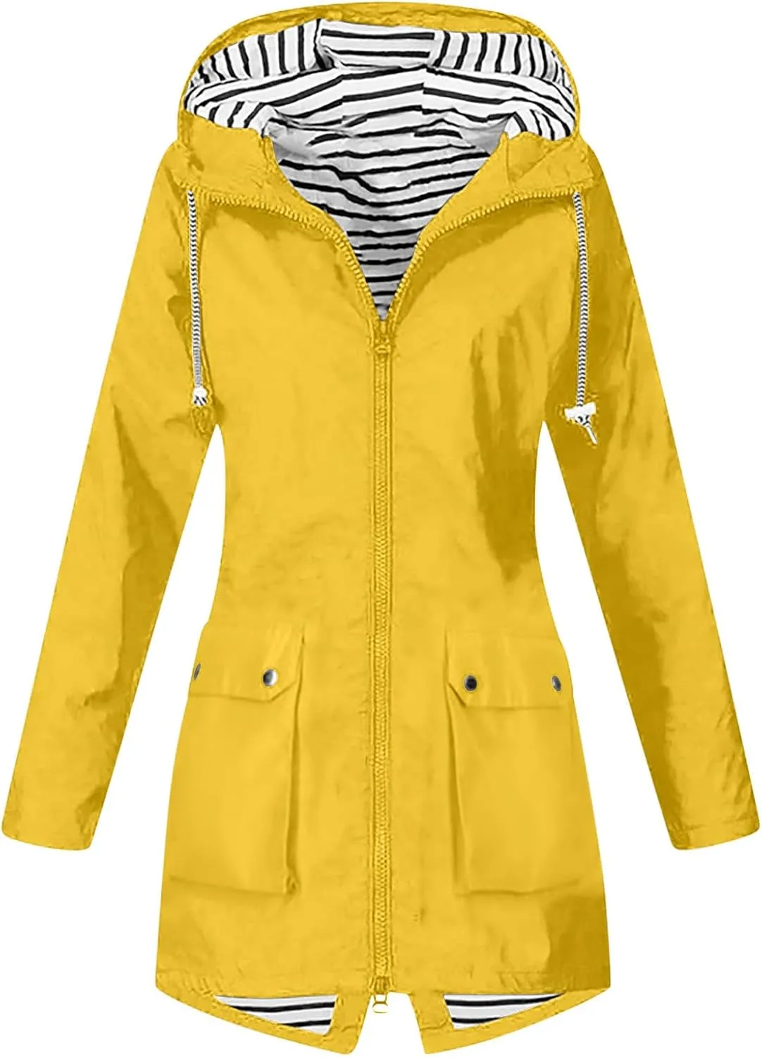 FZYLQY Hot Rain Jacket for Women Lightweight Long Hooded Raincoat Waterproof Outdoor Travel Hiking Windbreaker Trench Coats