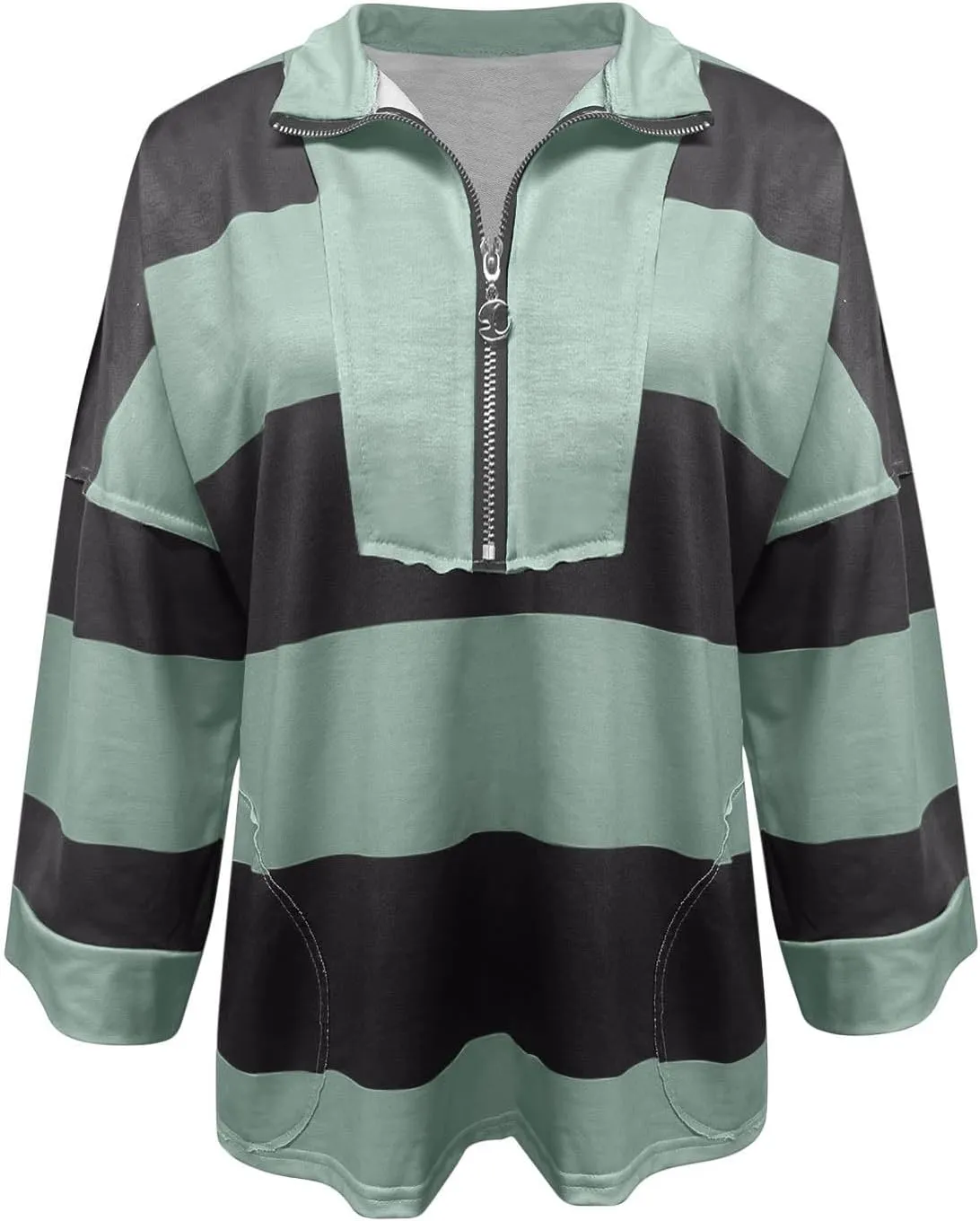 Half Zip Up Sweatshirt Women Trendy Oversized Color Block Drop Shoulder Pullover Tops Loose Long Sleeve Fall Shirts