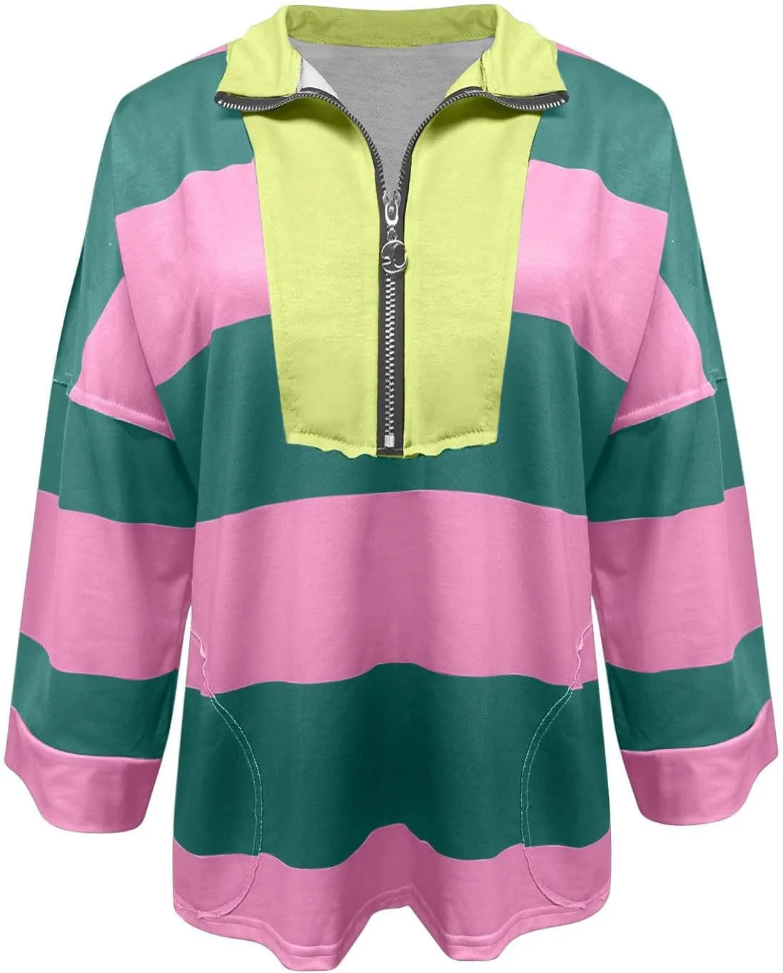 Half Zip Up Sweatshirt Women Trendy Oversized Color Block Drop Shoulder Pullover Tops Loose Long Sleeve Fall Shirts