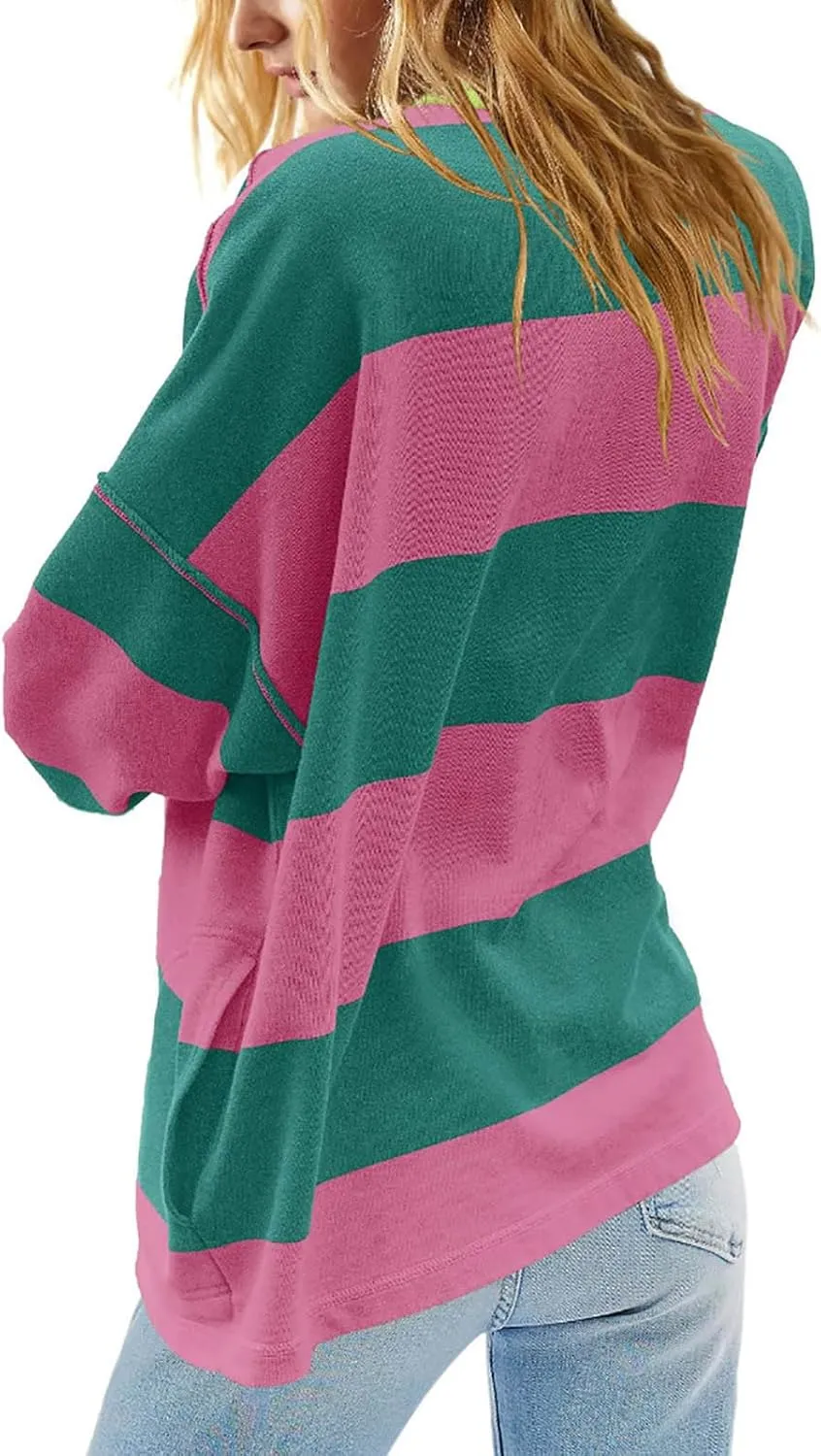Half Zip Up Sweatshirt Women Trendy Oversized Color Block Drop Shoulder Pullover Tops Loose Long Sleeve Fall Shirts