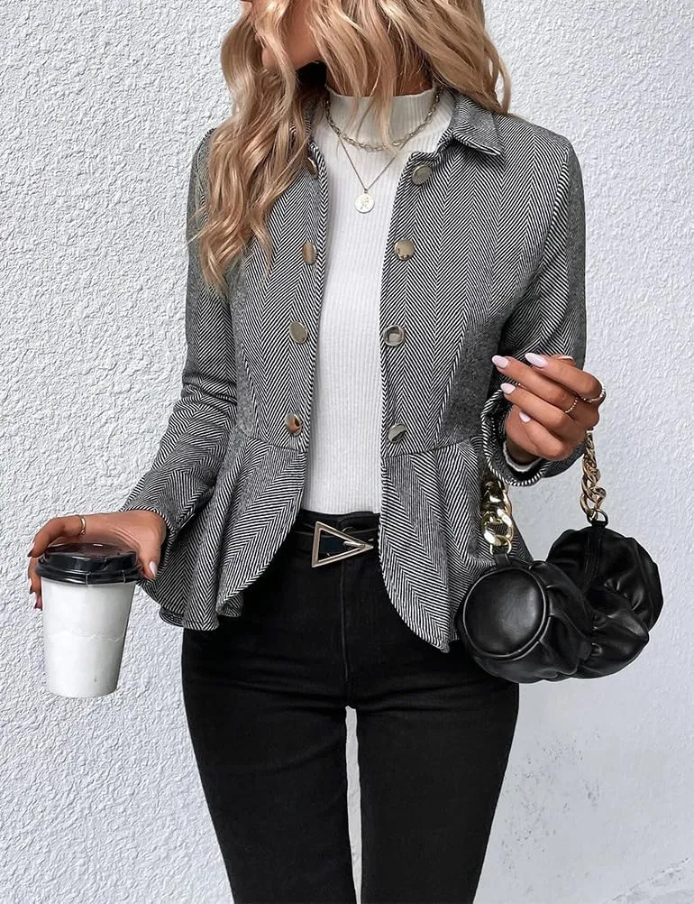 Herringbone Double Breasted Blazer Women Dressy Business Casual Work Suit Jacket Blazers for Women