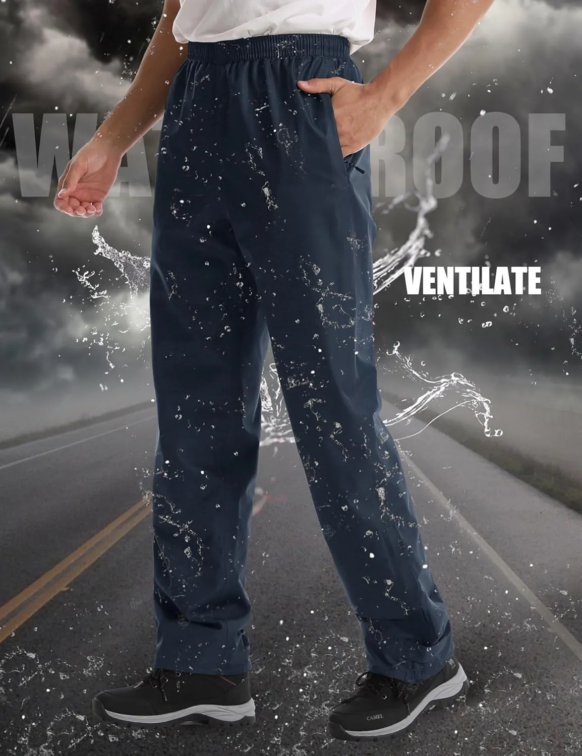 iCreek Men's Rain Pants Waterproof Rain Over Pants Hiking Pants Windproof Lightweight Outdoor for Golf, Fishing