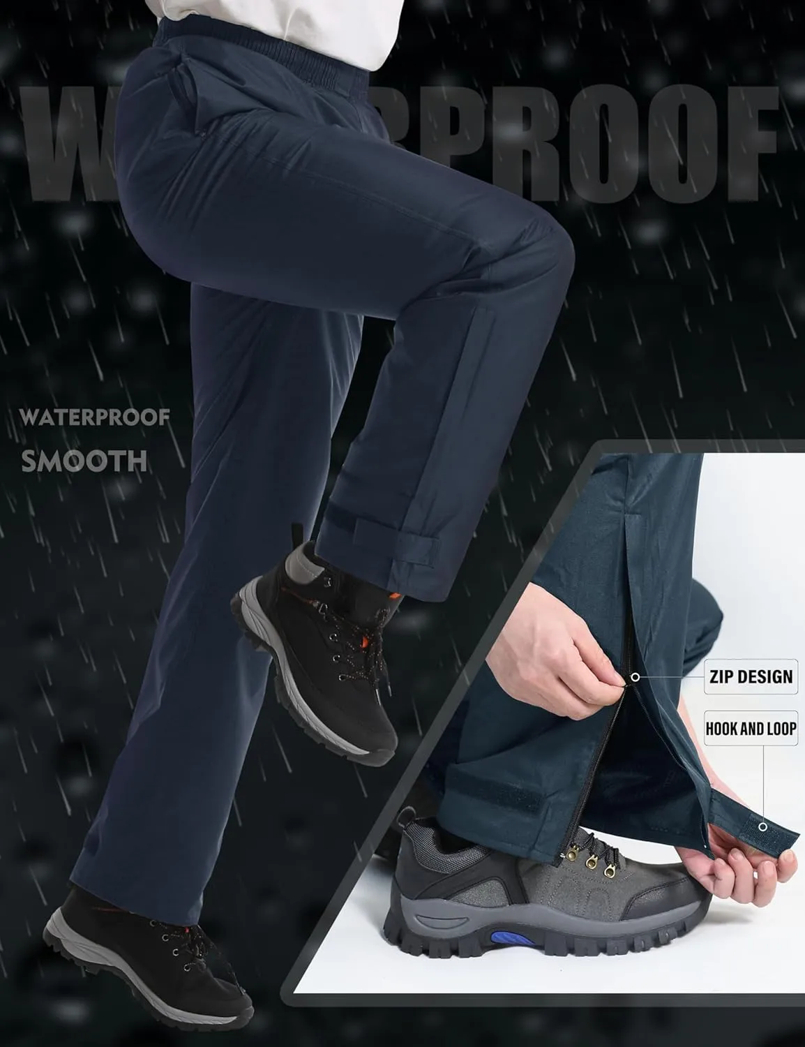 iCreek Men's Rain Pants Waterproof Rain Over Pants Hiking Pants Windproof Lightweight Outdoor for Golf, Fishing