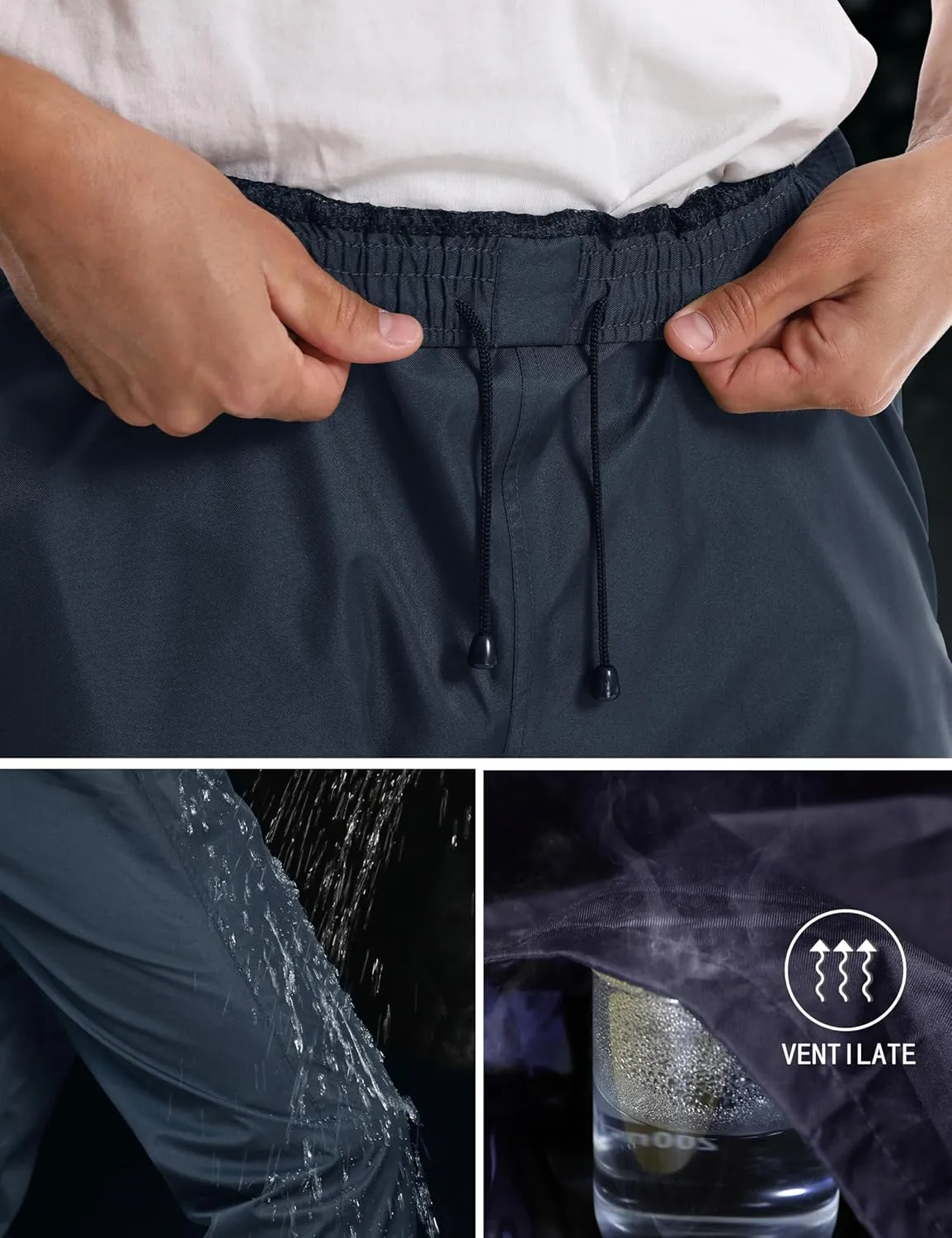 iCreek Men's Rain Pants Waterproof Rain Over Pants Hiking Pants Windproof Lightweight Outdoor for Golf, Fishing