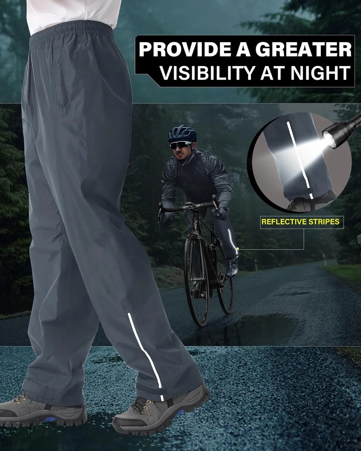 iCreek Men's Waterproof Rain Pants Lightweight Packable Windproof Outdoor Over Pants for Hiking Fishing Golf