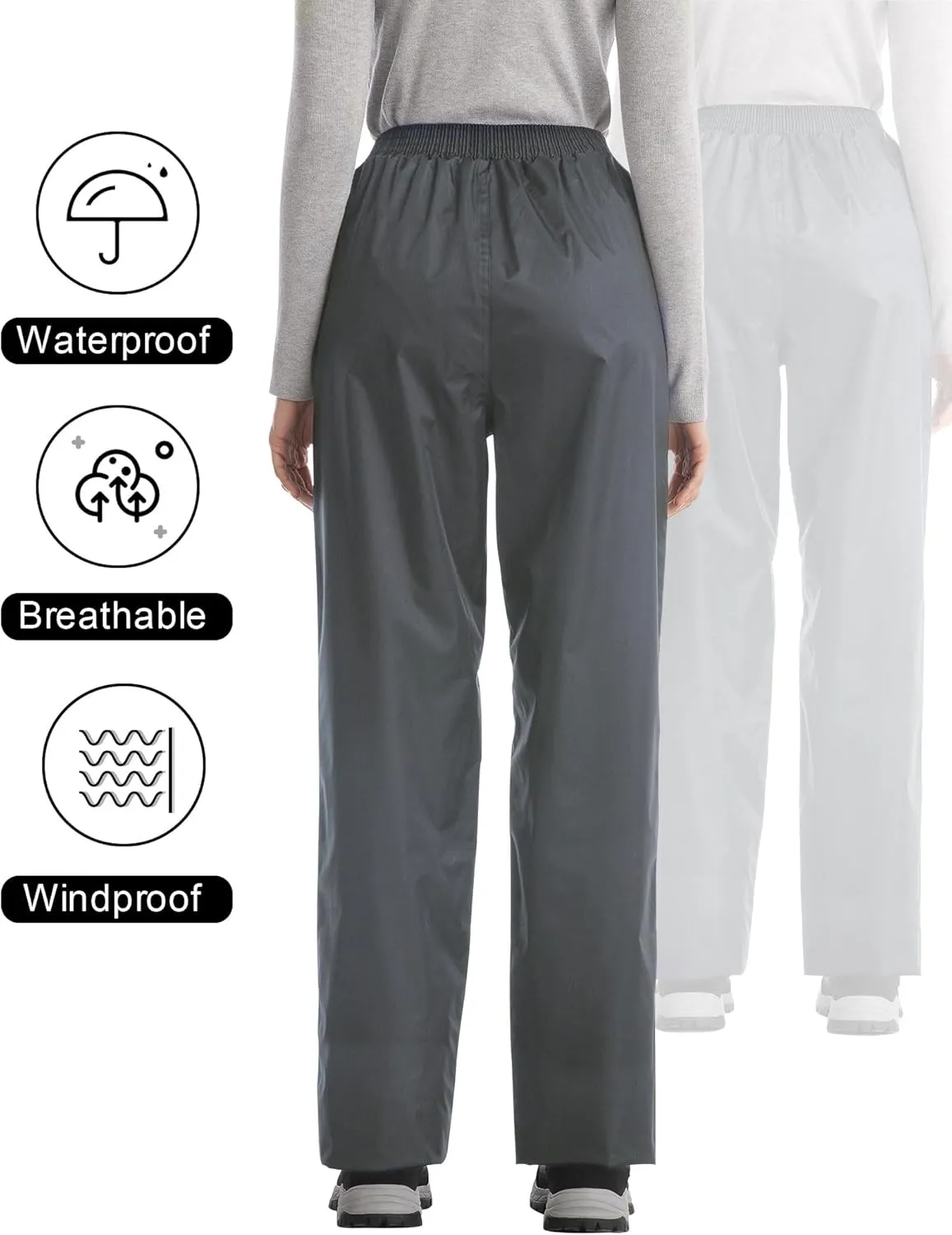 iCreek Women's Rain Pants Waterproof Hiking Pants Windproof Lightweight Over Pants Work Rain Outdoor for Golf, Fishing