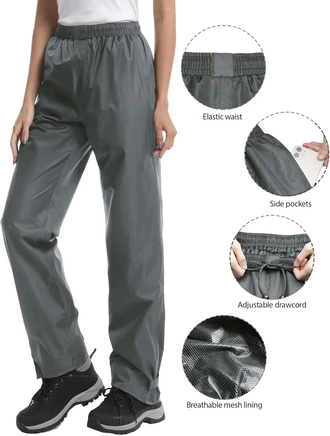 iCreek Women's Rain Pants Waterproof Hiking Pants Windproof Lightweight Over Pants Work Rain Outdoor for Golf, Fishing