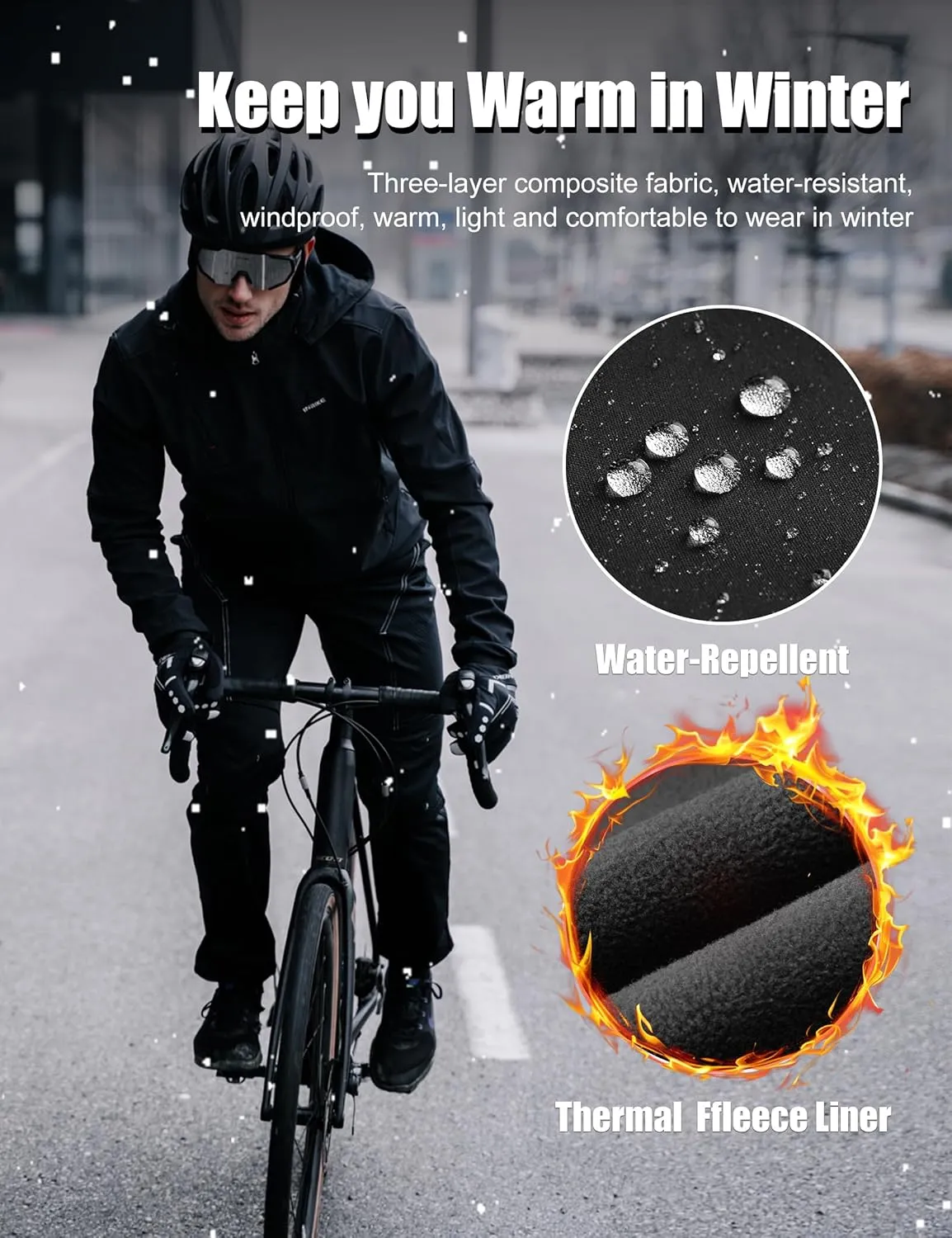 INBIKE Cycling Running Pants Jogger Winter Windproof Long Straight Sweat Pants Black