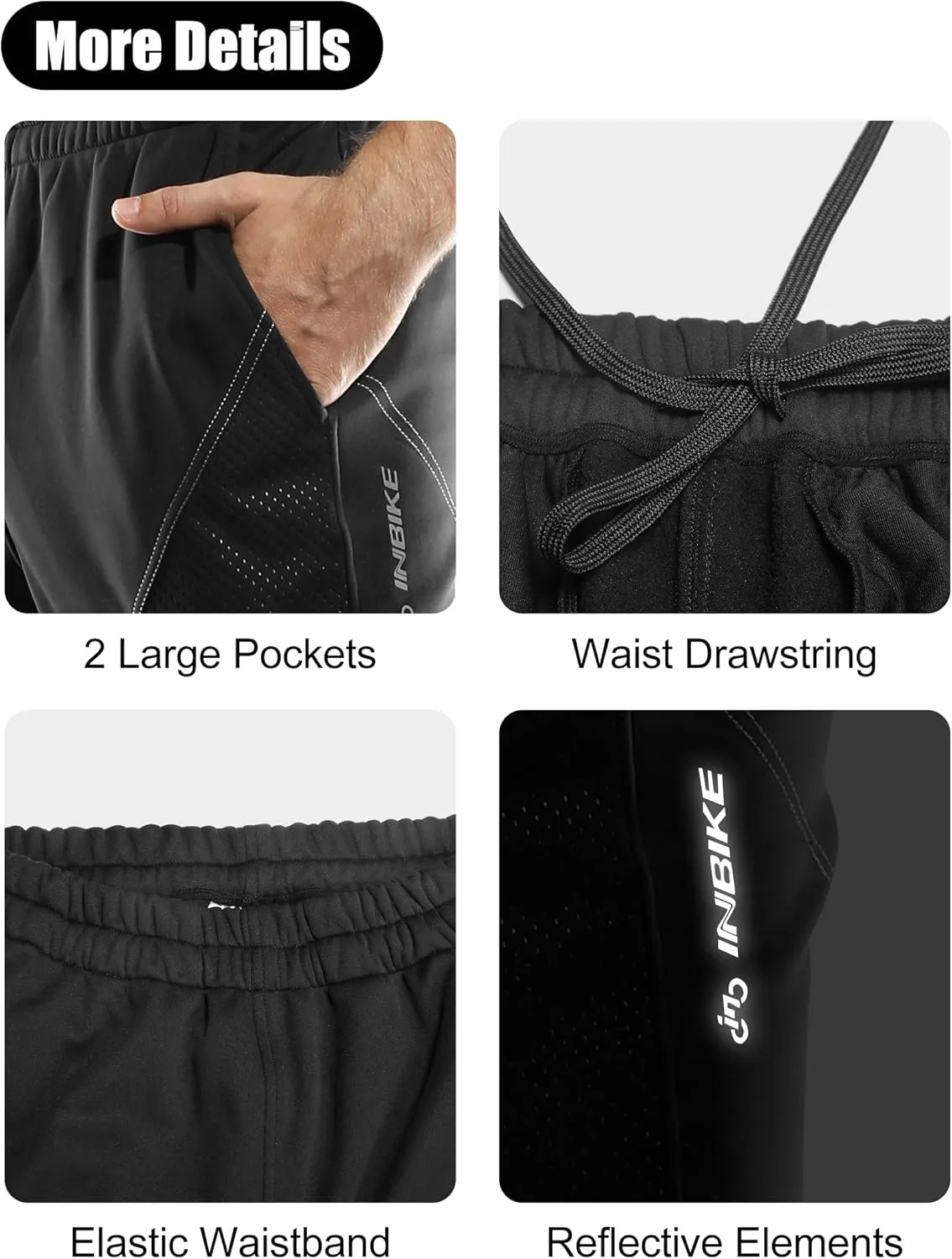 INBIKE Cycling Running Pants Jogger Winter Windproof Long Straight Sweat Pants Black