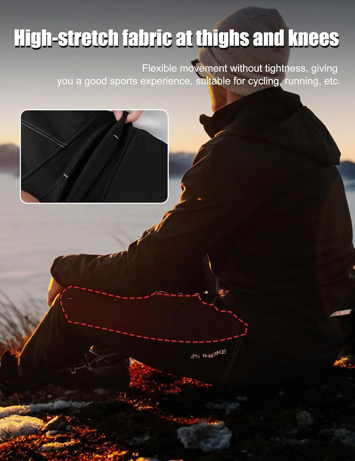 INBIKE Cycling Running Pants Jogger Winter Windproof Long Straight Sweat Pants Black