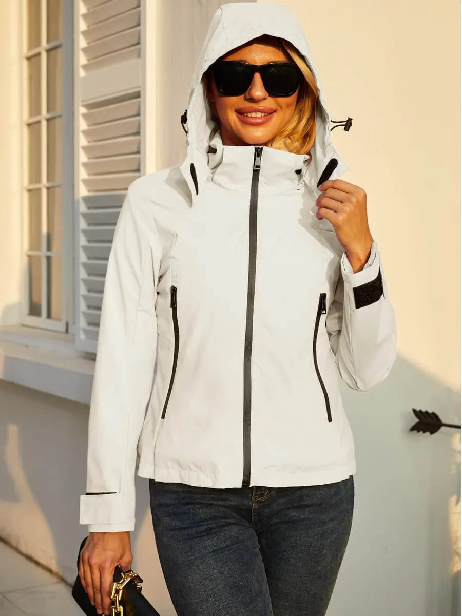 Lightweight Jacket Womens Trench Coat Waterproof Long Sleeve Hooded Jacket Casual Windproof Outwear