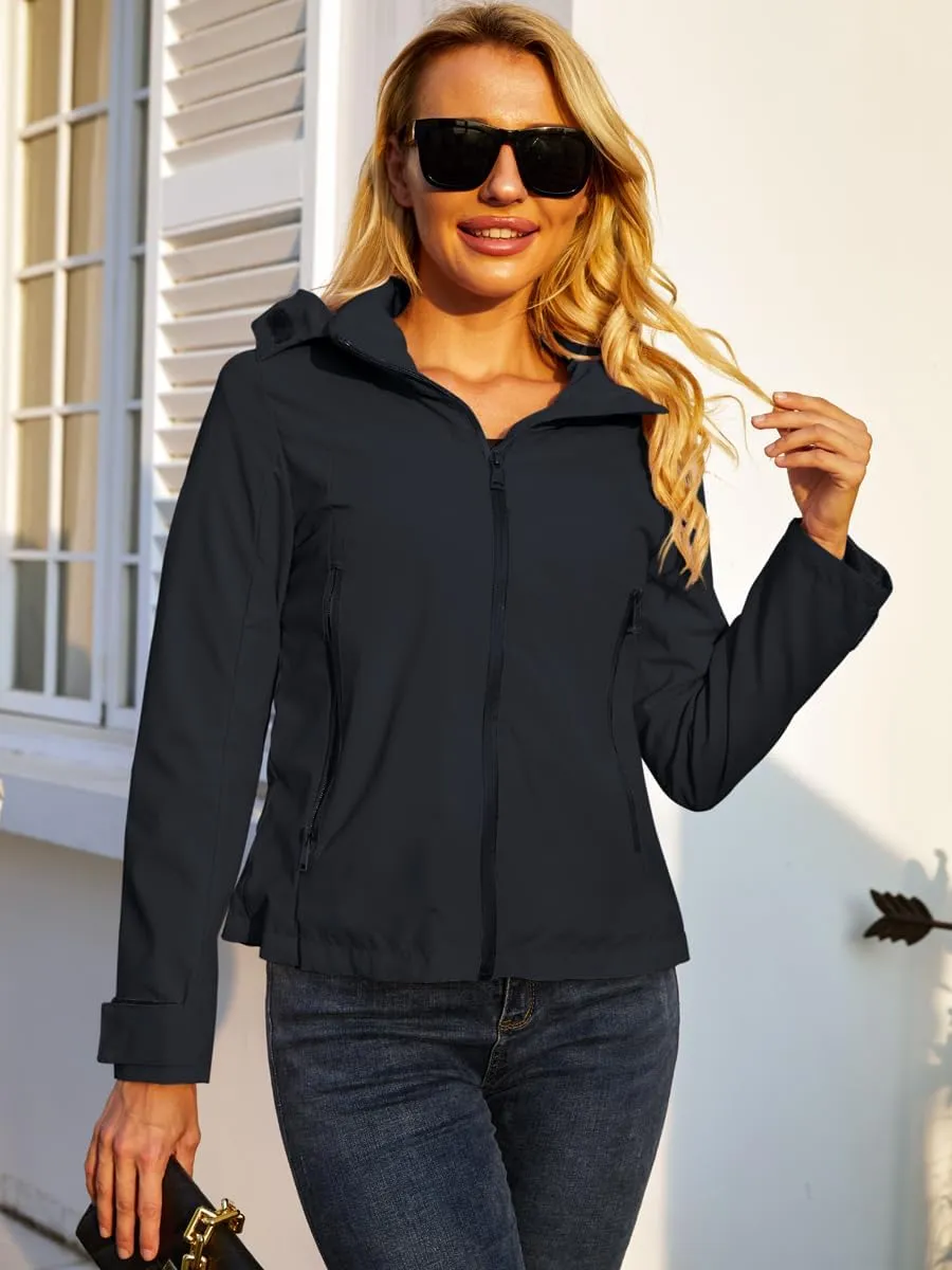 Lightweight Jacket Womens Trench Coat Waterproof Long Sleeve Hooded Jacket Casual Windproof Outwear