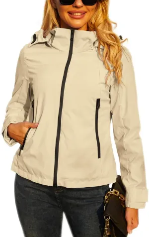 Lightweight Jacket Womens Trench Coat Waterproof Long Sleeve Hooded Jacket Casual Windproof Outwear