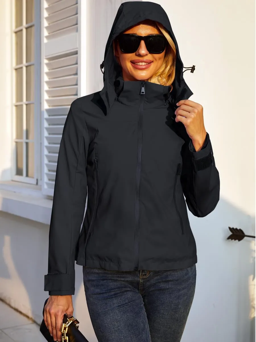 Lightweight Jacket Womens Trench Coat Waterproof Long Sleeve Hooded Jacket Casual Windproof Outwear
