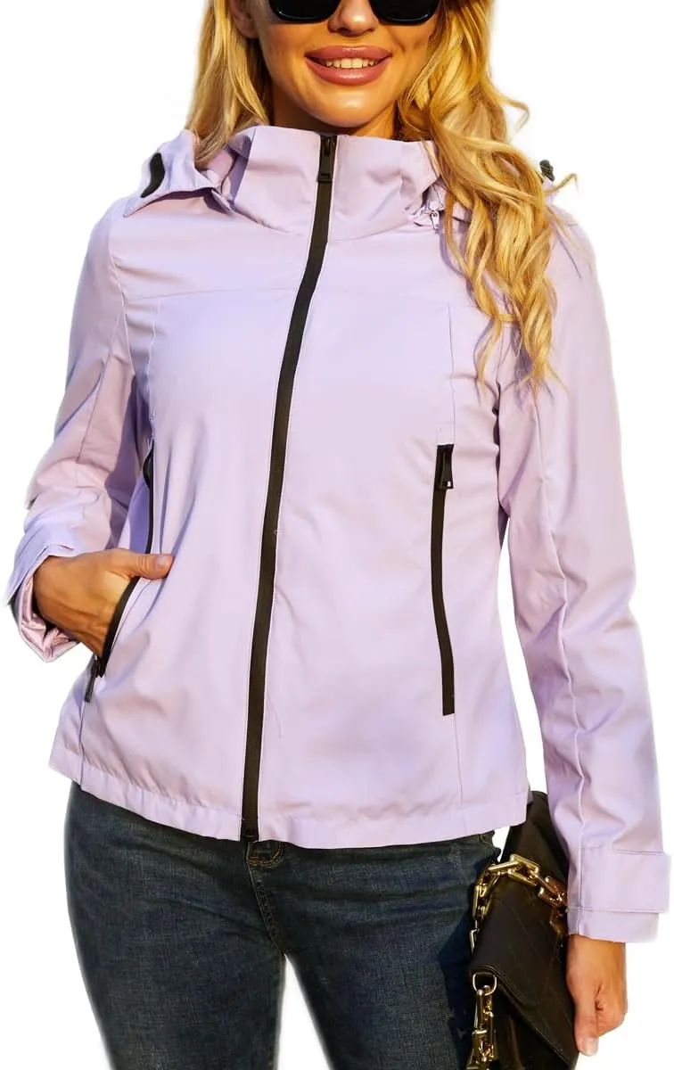 Lightweight Jacket Womens Trench Coat Waterproof Long Sleeve Hooded Jacket Casual Windproof Outwear
