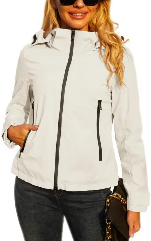 Lightweight Jacket Womens Trench Coat Waterproof Long Sleeve Hooded Jacket Casual Windproof Outwear