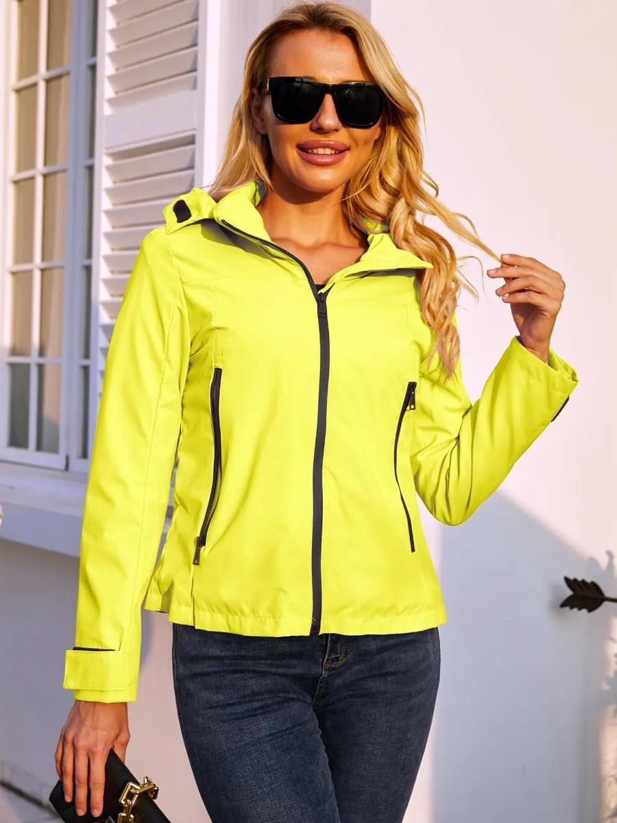 Lightweight Jacket Womens Trench Coat Waterproof Long Sleeve Hooded Jacket Casual Windproof Outwear