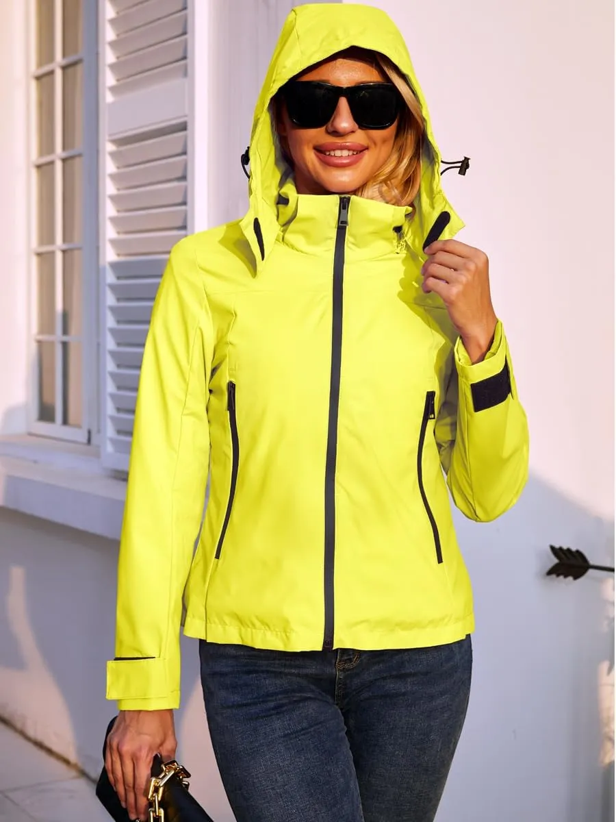 Lightweight Jacket Womens Trench Coat Waterproof Long Sleeve Hooded Jacket Casual Windproof Outwear