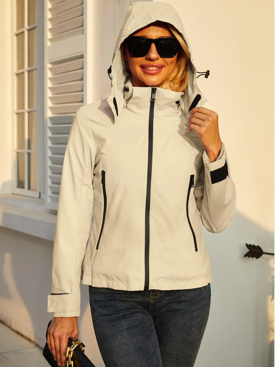 Lightweight Jacket Womens Trench Coat Waterproof Long Sleeve Hooded Jacket Casual Windproof Outwear
