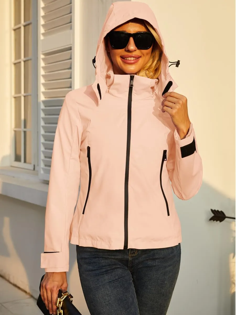 Lightweight Jacket Womens Trench Coat Waterproof Long Sleeve Hooded Jacket Casual Windproof Outwear
