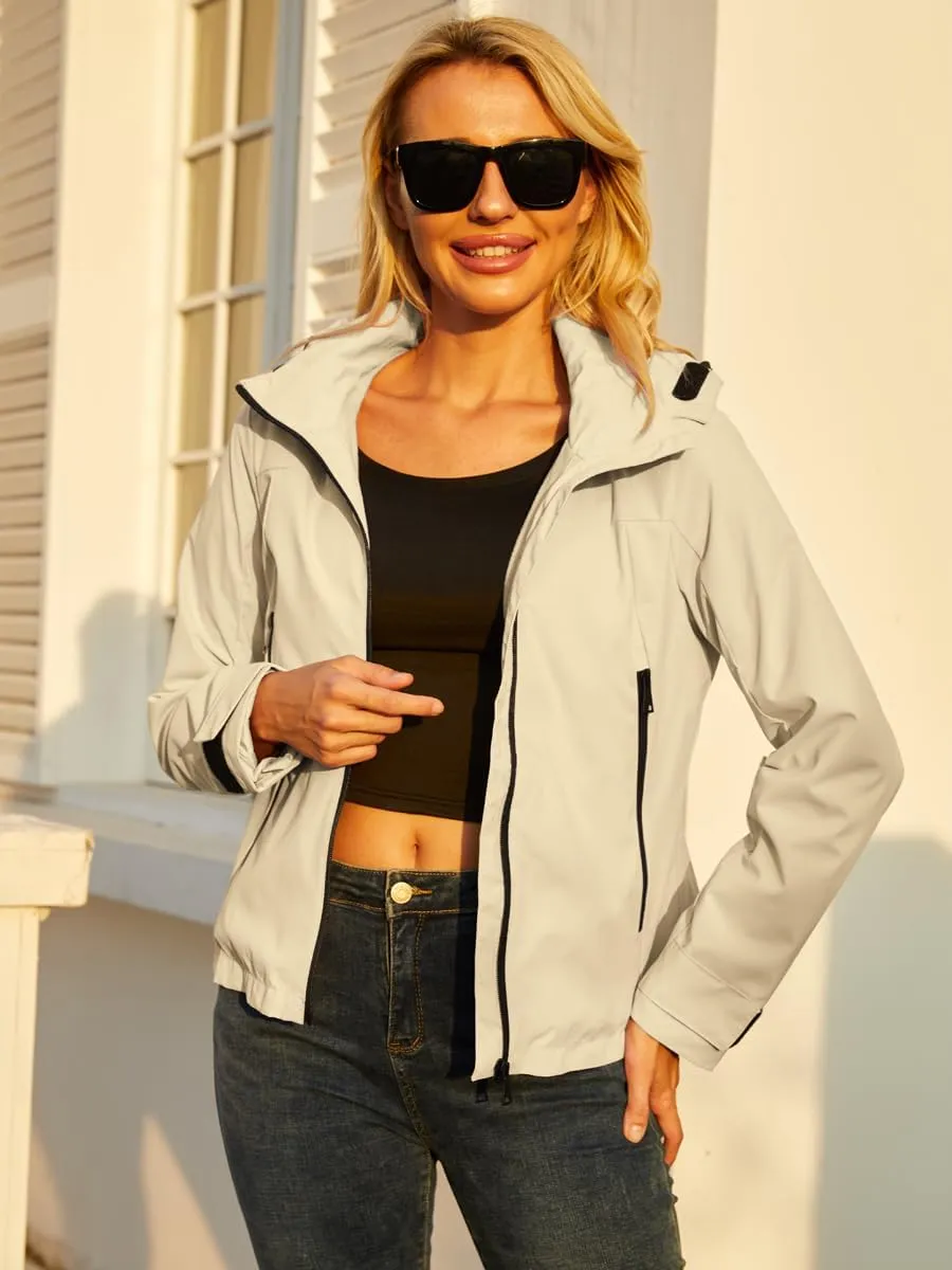 Lightweight Jacket Womens Trench Coat Waterproof Long Sleeve Hooded Jacket Casual Windproof Outwear