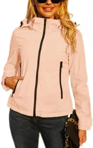 Lightweight Jacket Womens Trench Coat Waterproof Long Sleeve Hooded Jacket Casual Windproof Outwear
