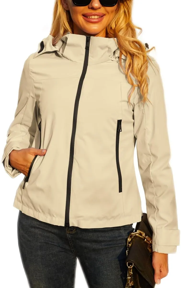Lightweight Jacket Womens Trench Coat Waterproof Long Sleeve Hooded Jacket Casual Windproof Outwear
